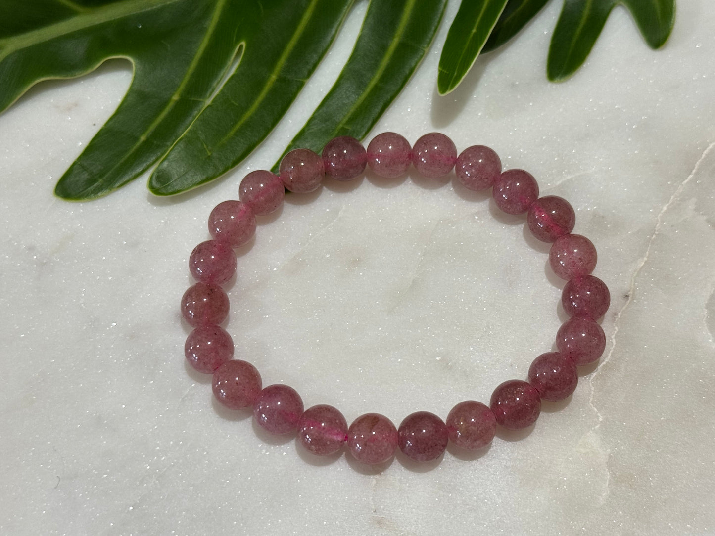 Strawberry Quartz Crystal Bead Bracelet