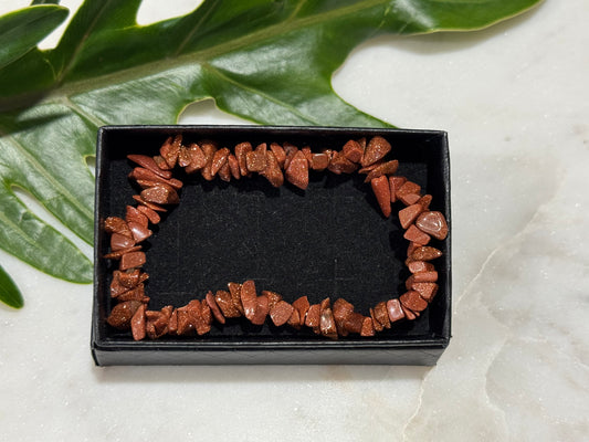 Red Goldstone Crystal Chip Bracelet