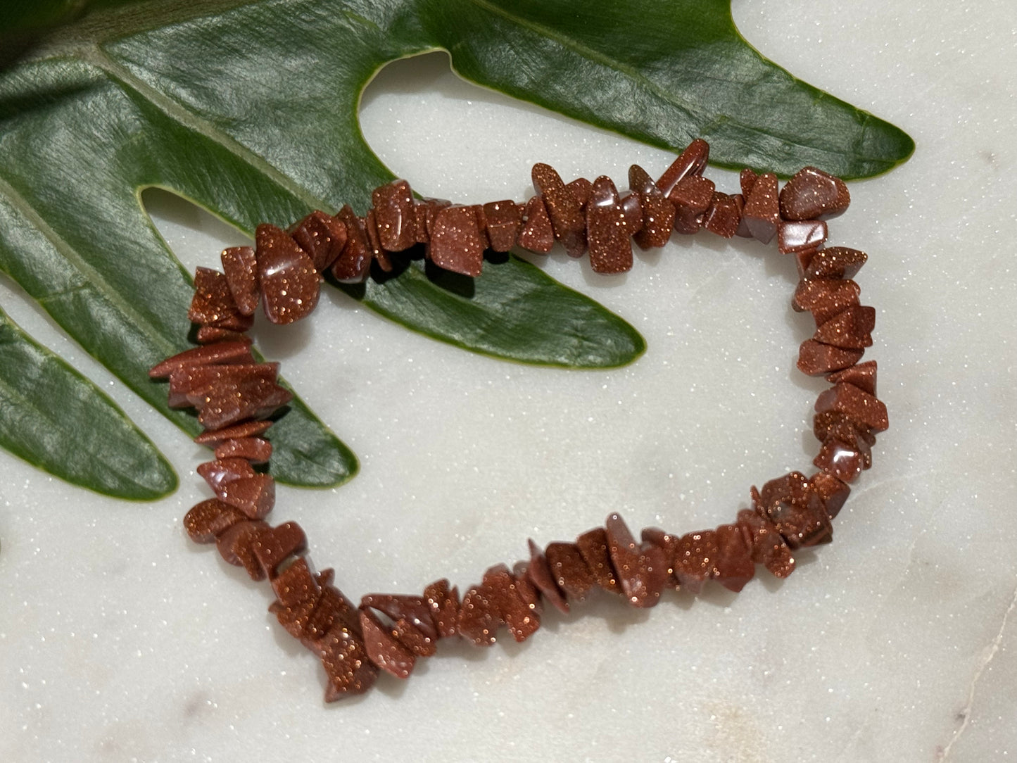 Red Goldstone Crystal Chip Bracelet
