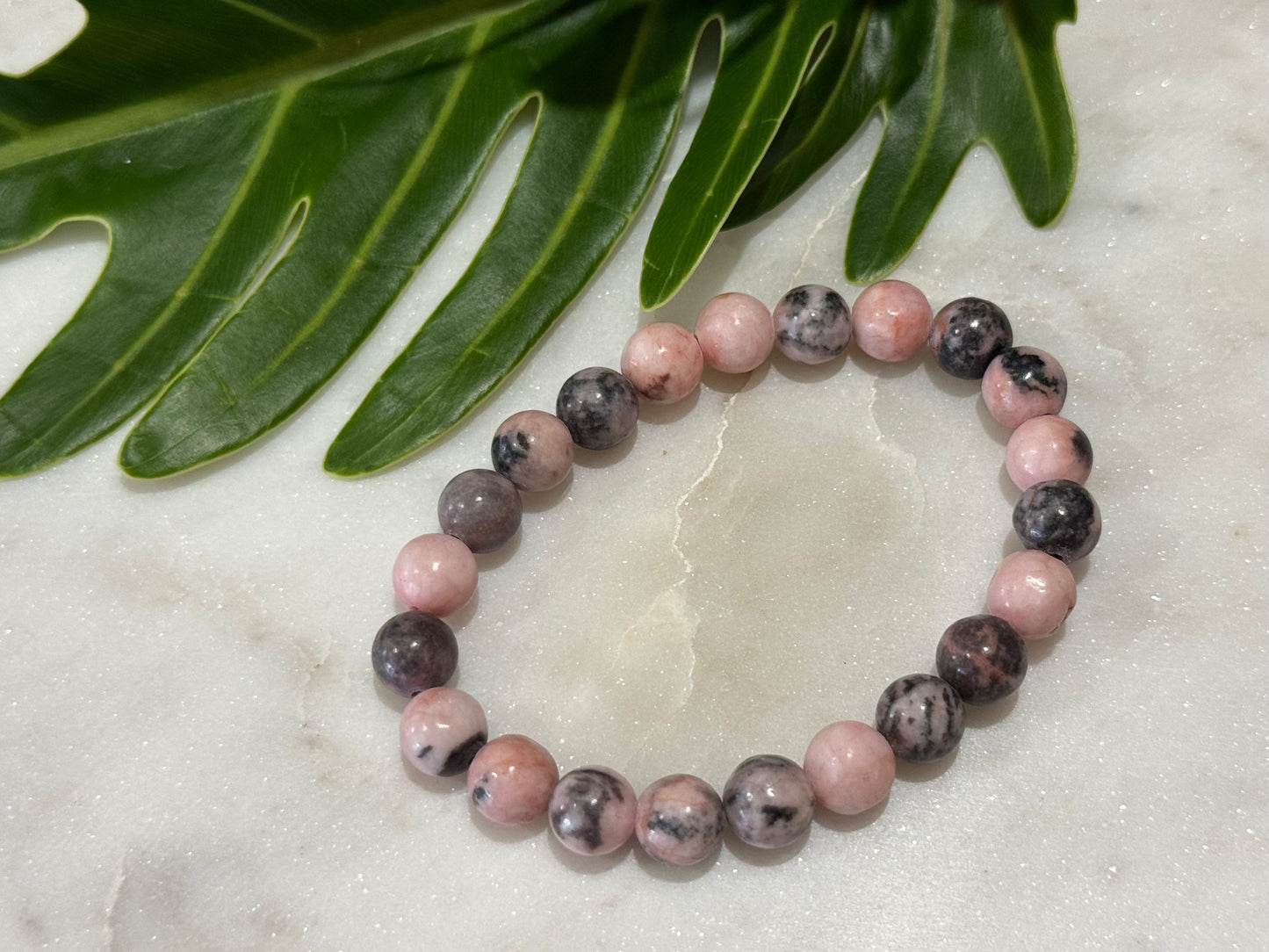 Pink Zebra Jasper Crystal Bead Bracelet