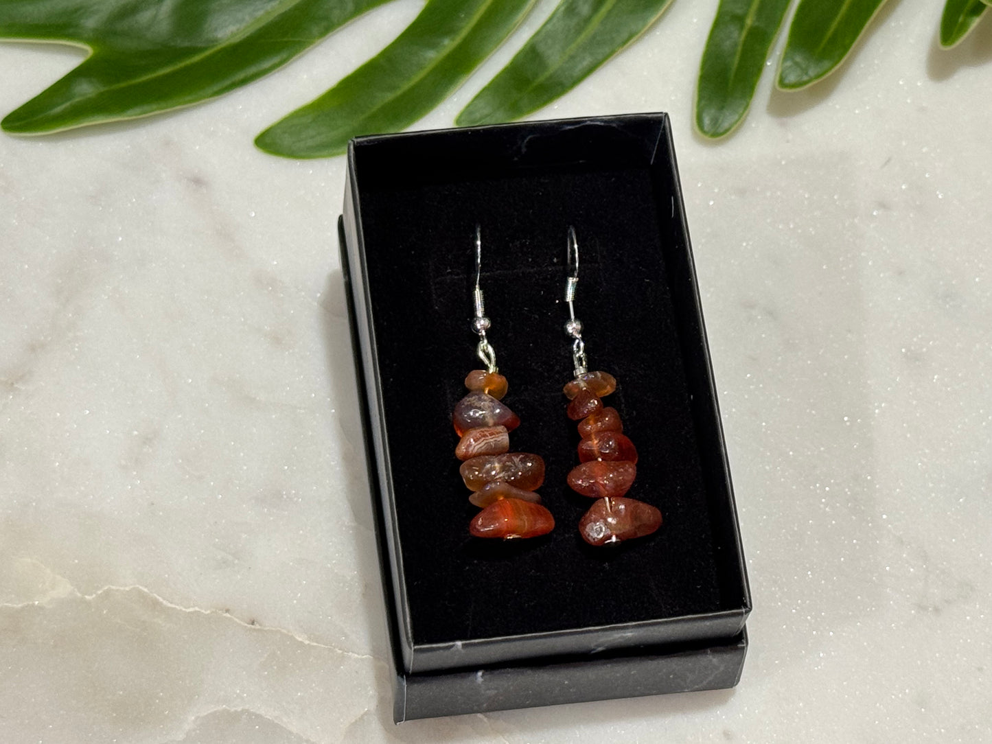 Carnelian Crystal Chip Drop Earrings