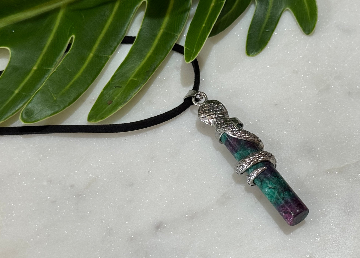 Ruby Zoisite Snake-Wrap Drop Pendant Necklace