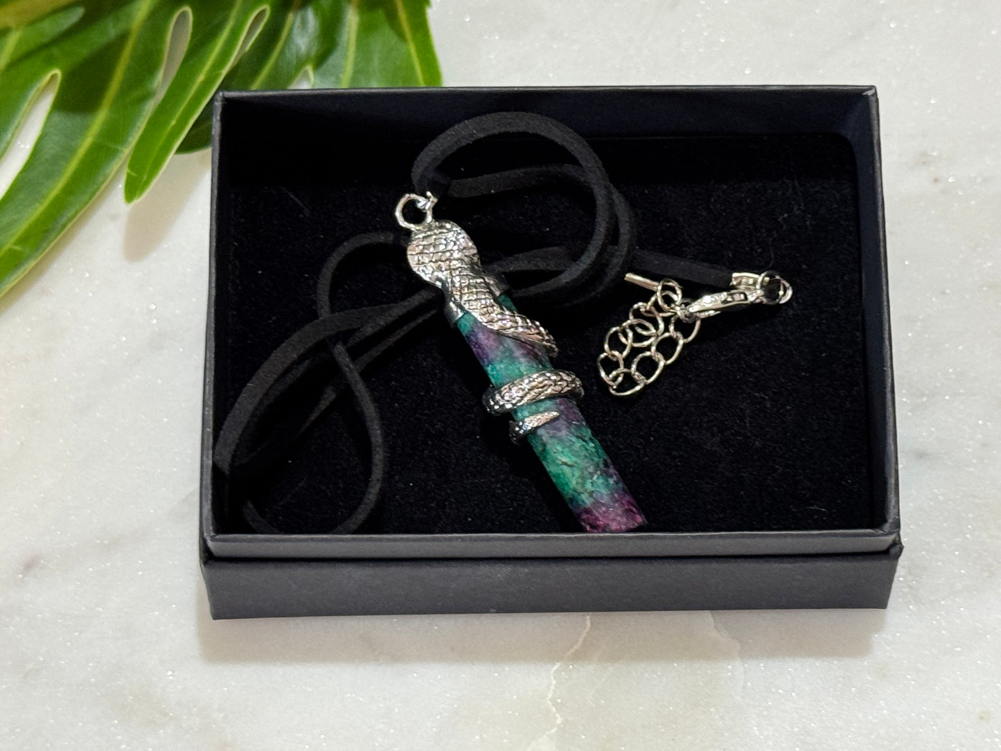 Ruby Zoisite Snake-Wrap Drop Pendant Necklace