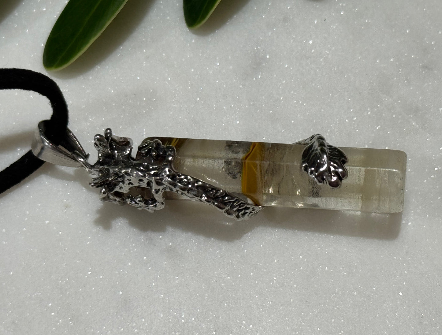 Quartz Dragon-Wrap Drop Pendant Necklace
