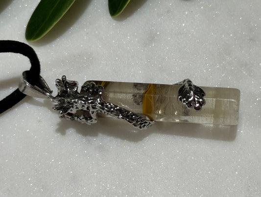Quartz Dragon-Wrap Drop Pendant Necklace