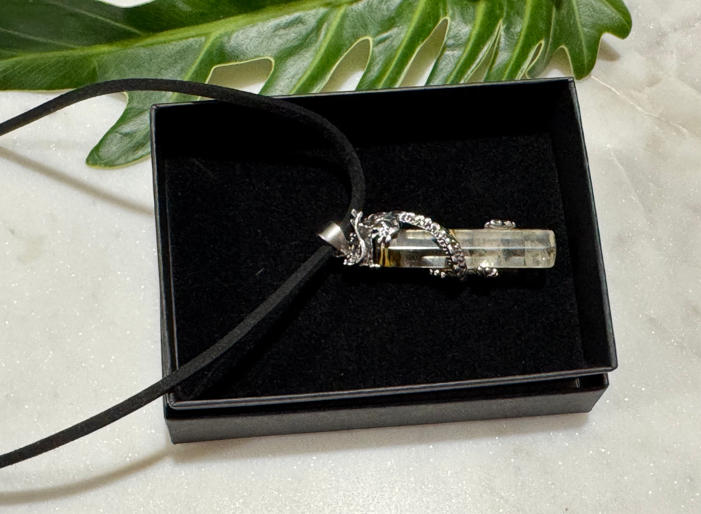 Quartz Dragon-Wrap Drop Pendant Necklace