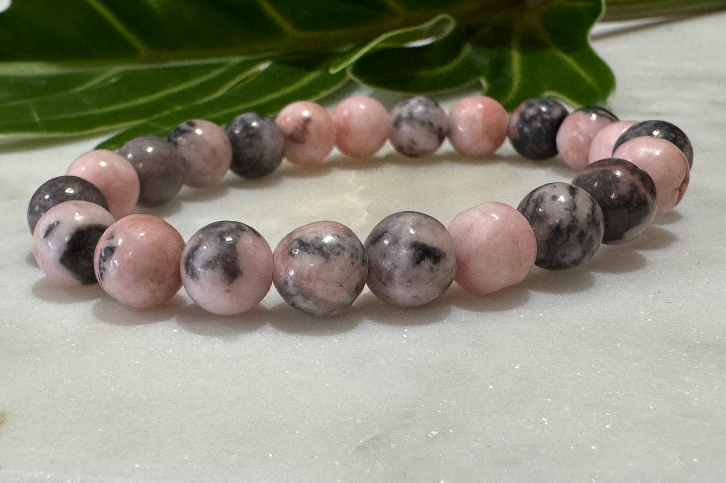 Pink Zebra Jasper Crystal Bead Bracelet