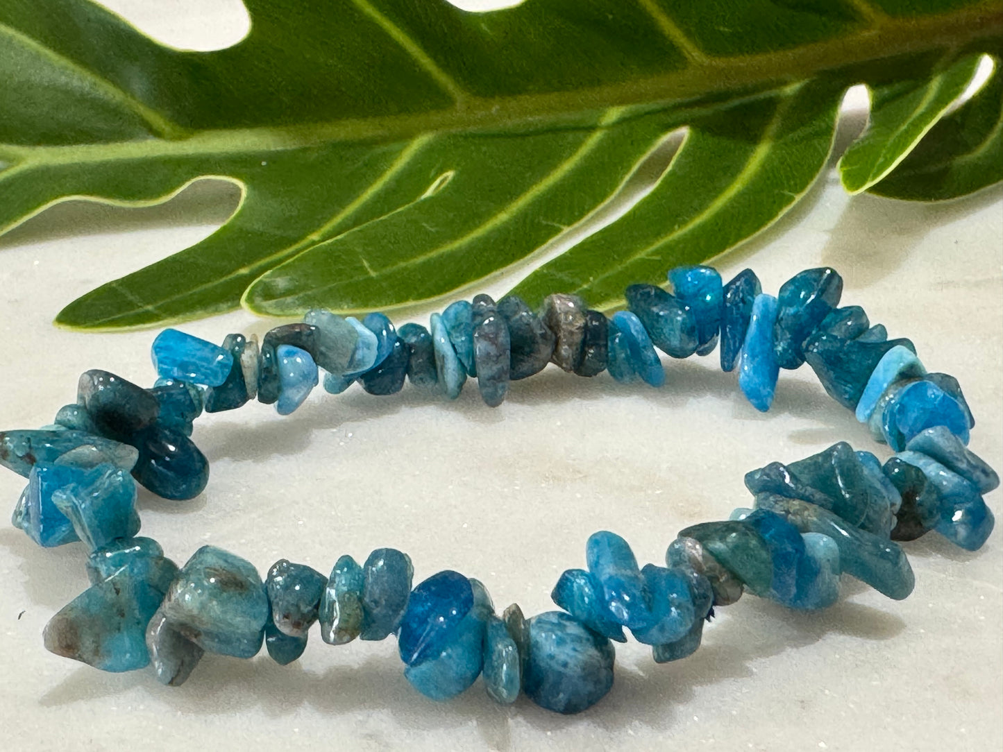 Blue Apatite Crystal Chip Bracelet