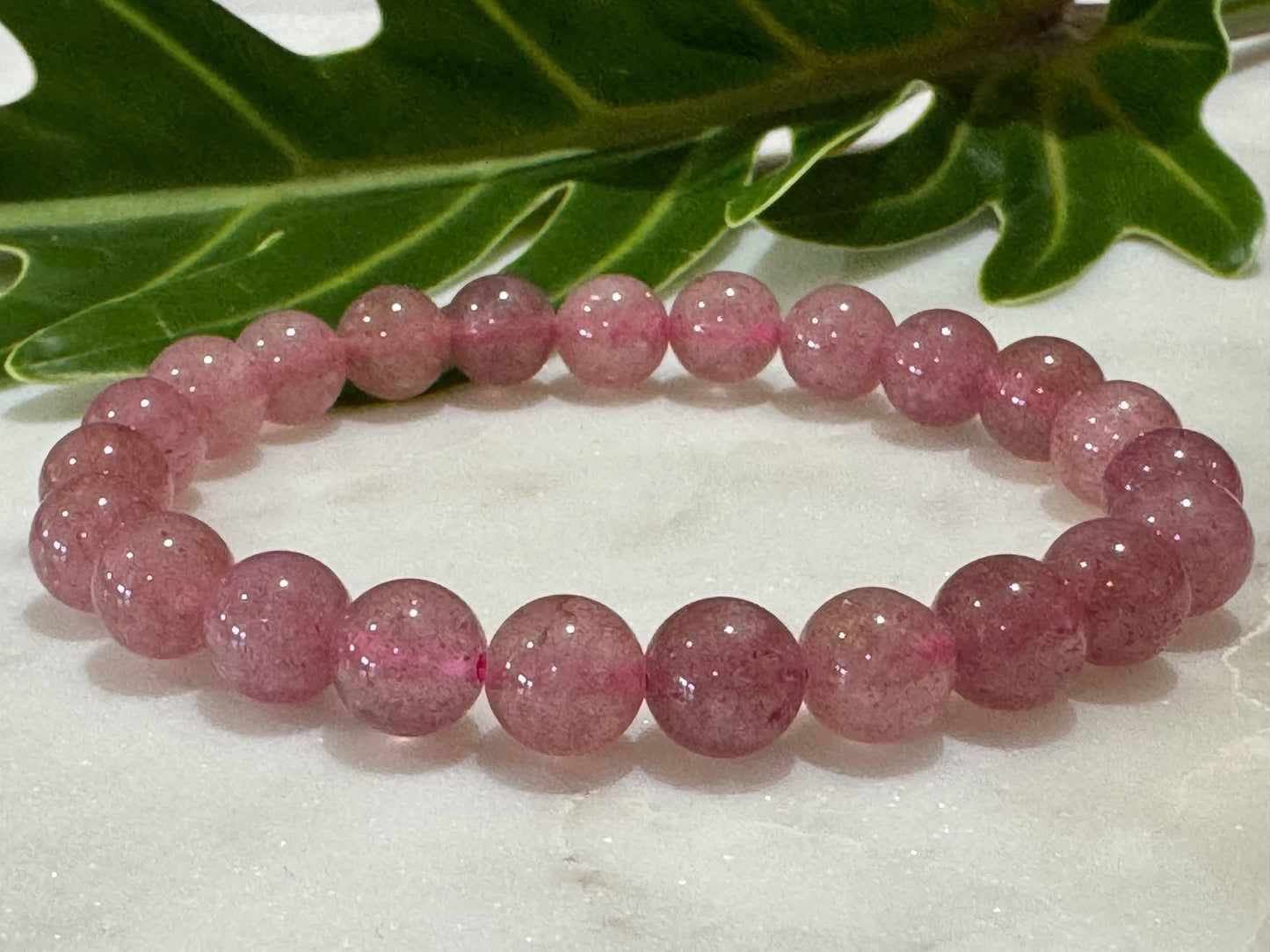 Strawberry Quartz Crystal Bead Bracelet