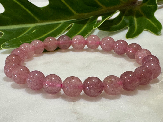 Strawberry Quartz Crystal Bead Bracelet