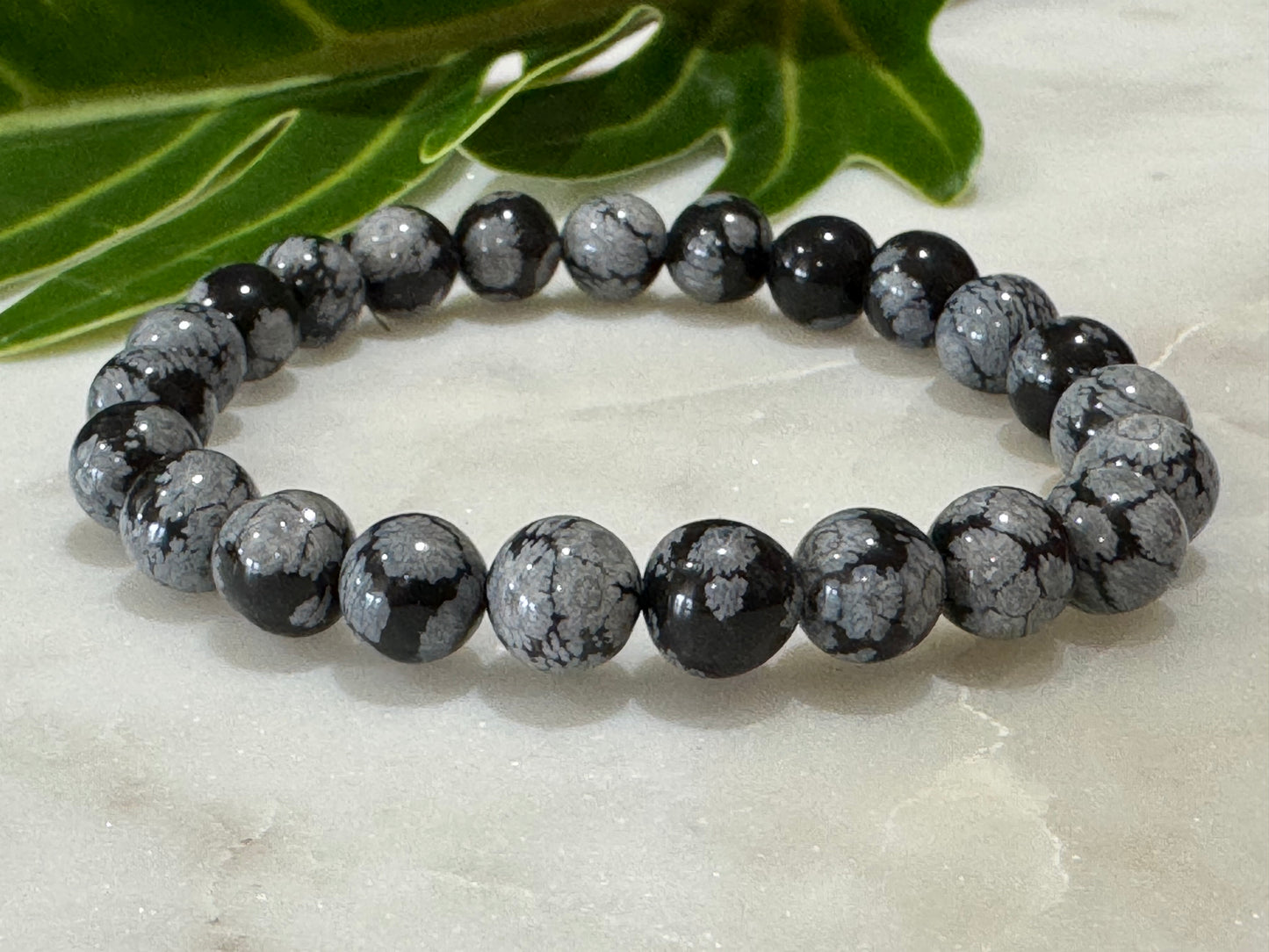 Snowflake Obsidian Crystal Bead Bracelet
