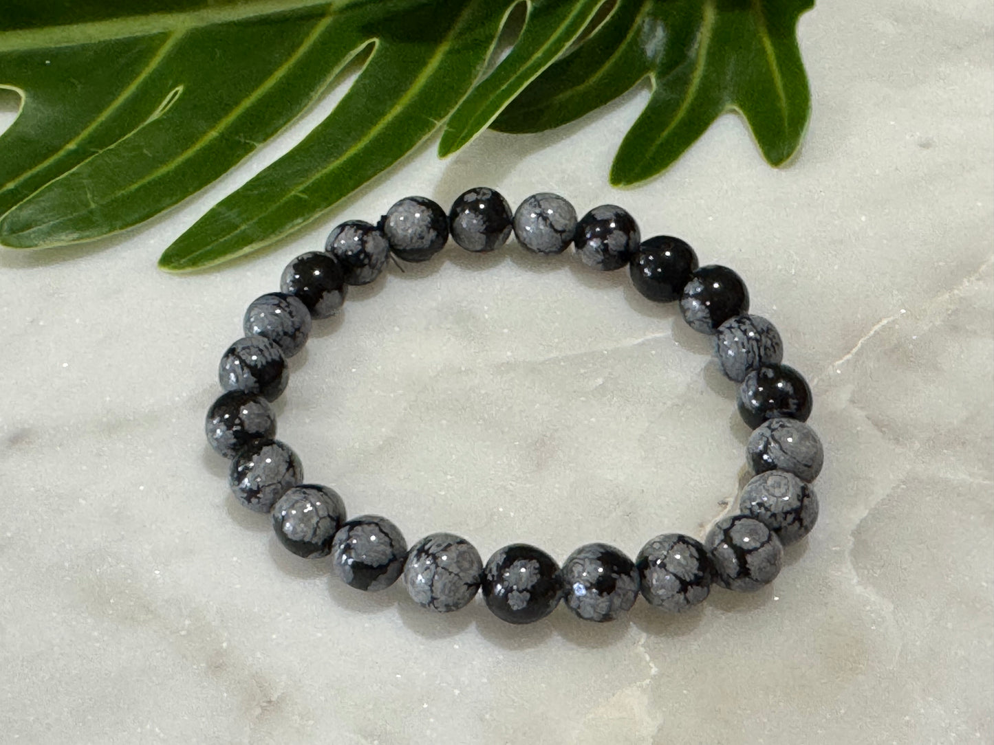 Snowflake Obsidian Crystal Bead Bracelet