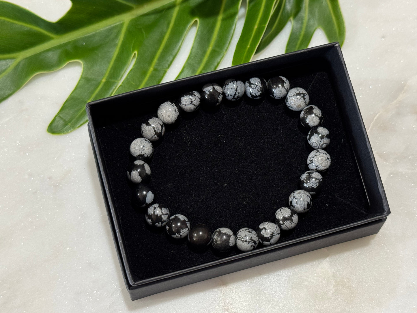 Snowflake Obsidian Crystal Bead Bracelet