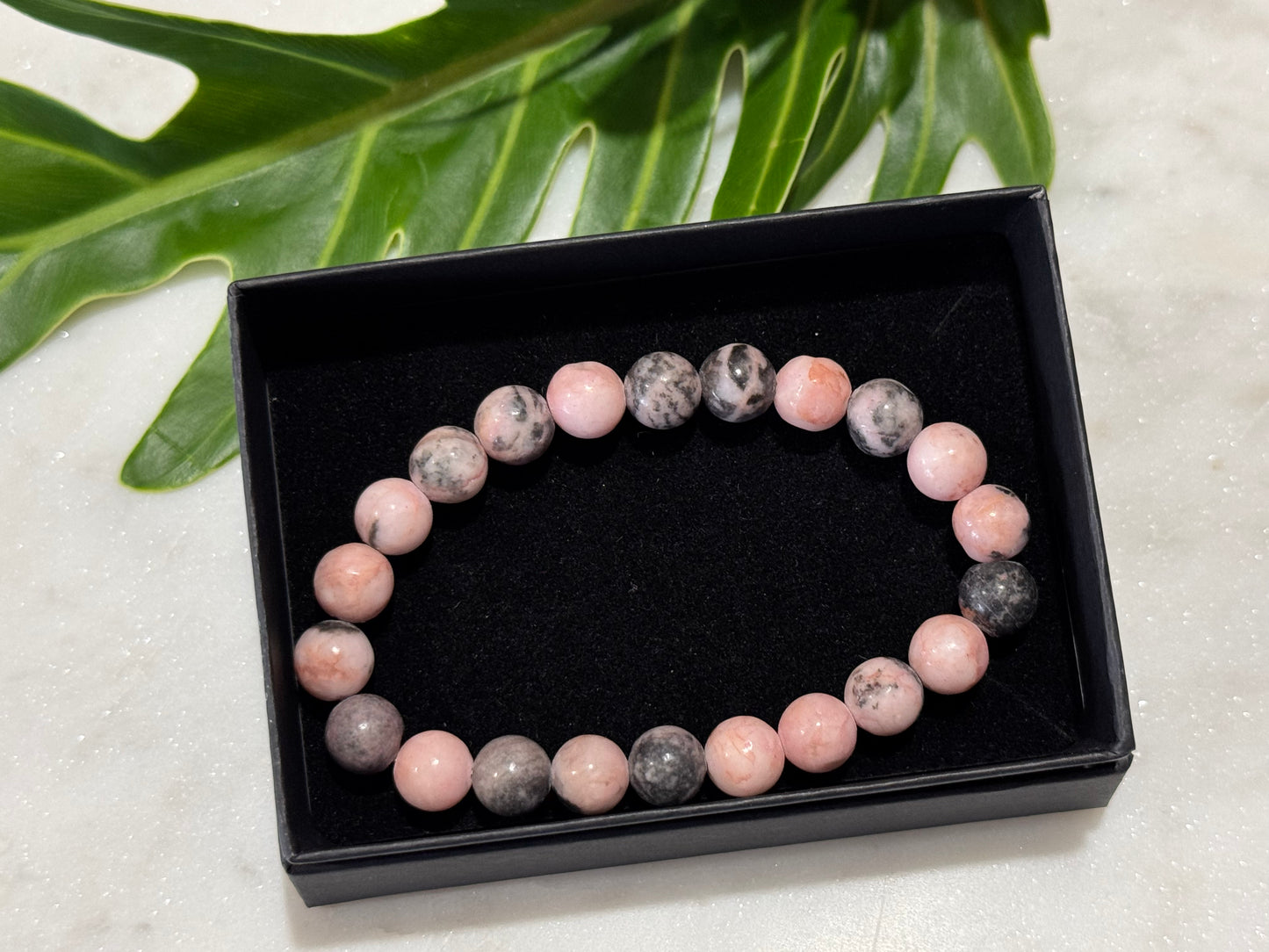 Pink Zebra Jasper Crystal Bead Bracelet