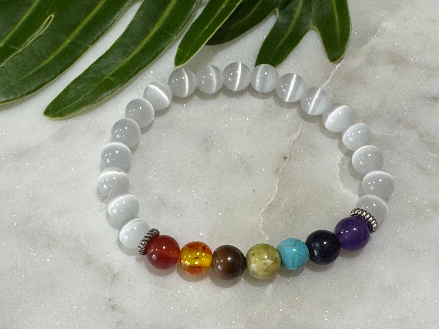 Selenite Chakra Bead Bracelet