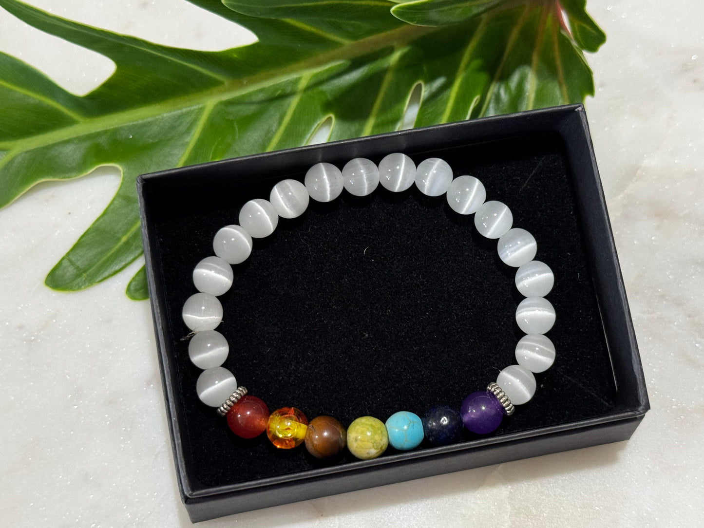 Selenite Chakra Bead Bracelet