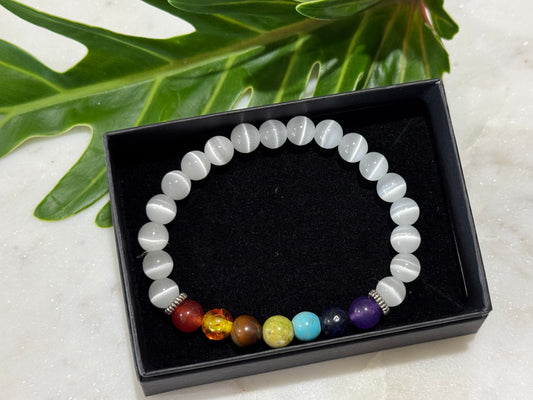 Selenite Chakra Bead Bracelet