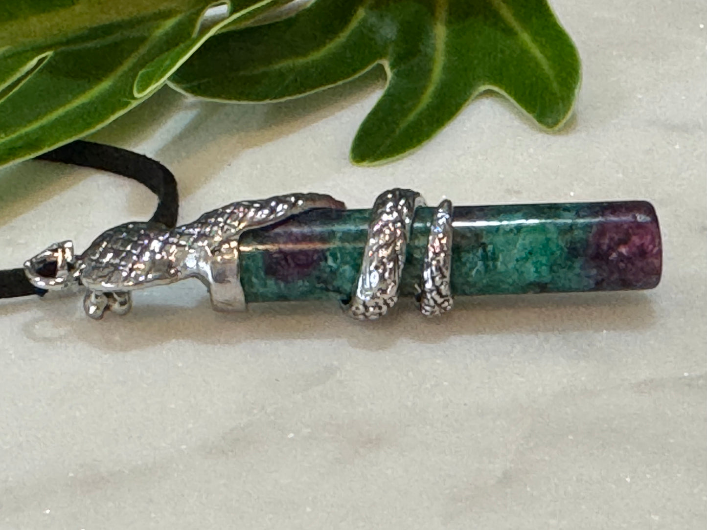 Ruby Zoisite Snake-Wrap Drop Pendant Necklace