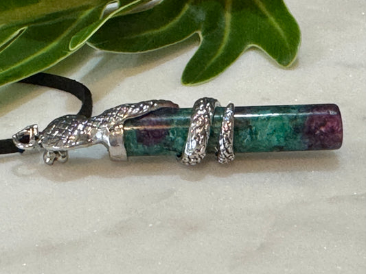Ruby Zoisite Snake-Wrap Drop Pendant Necklace