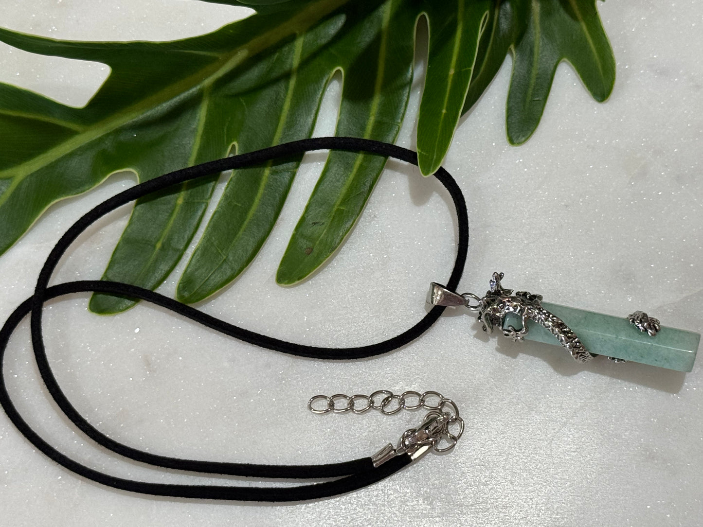 Green Adventurine Dragon-Wrap Drop Pendant Necklace
