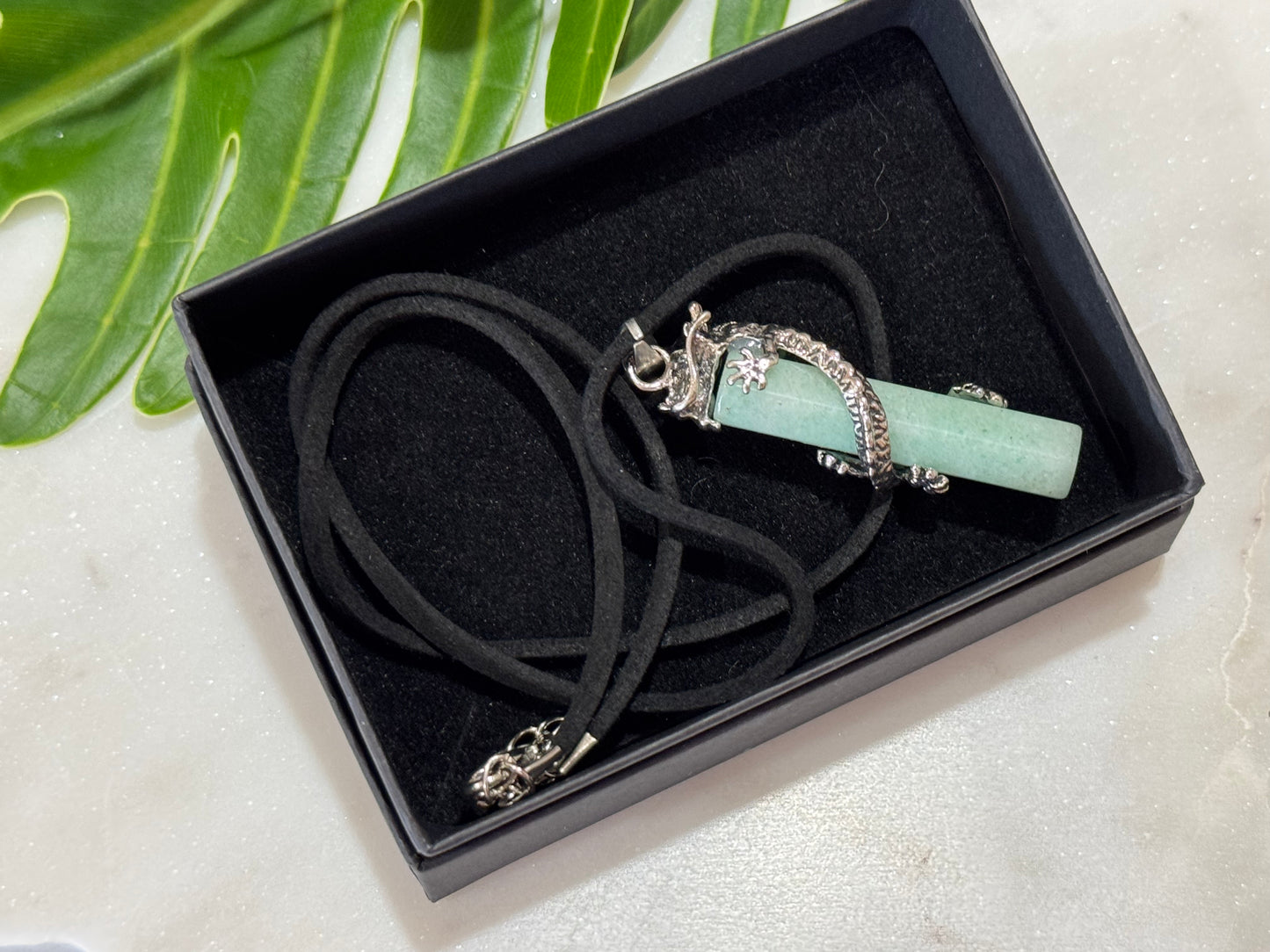 Green Adventurine Dragon-Wrap Drop Pendant Necklace