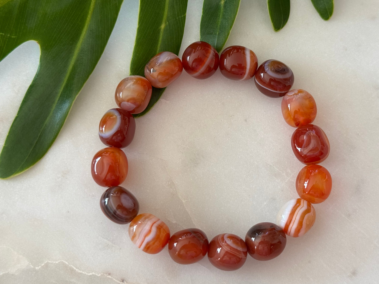 Carnelian Stripe Tumble Bead Bracelet