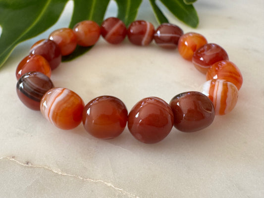 Carnelian Stripe Tumble Bead Bracelet