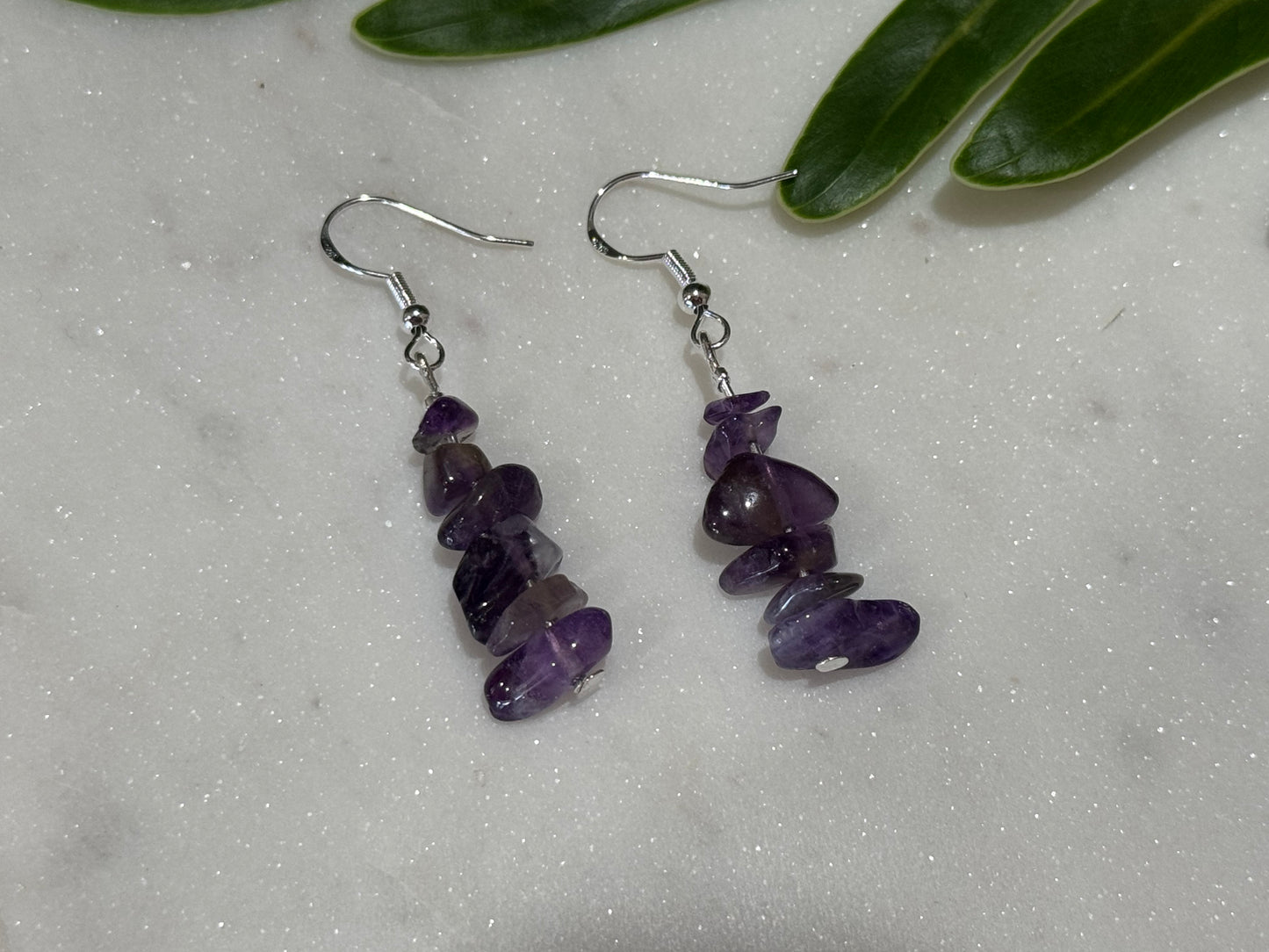Amethyst Crystal Chip Drop Earrings