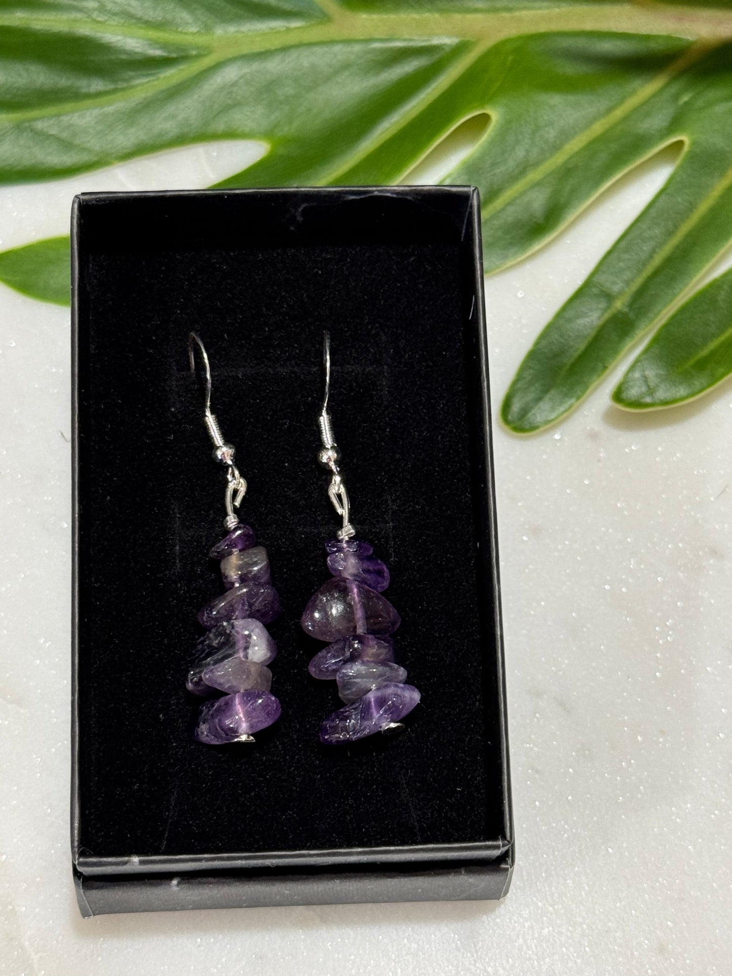 Amethyst Crystal Chip Drop Earrings