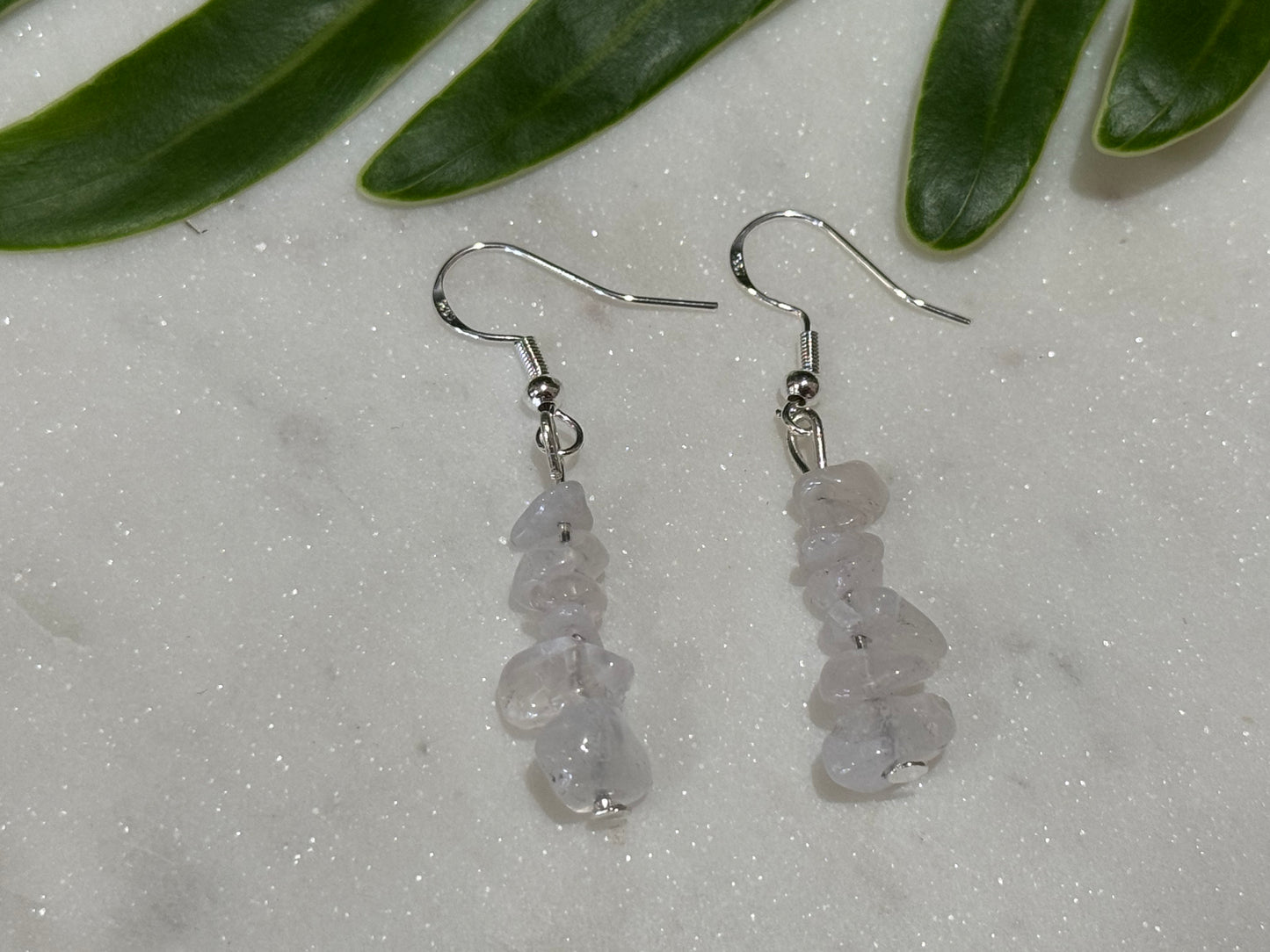 Rose Quartz Crystal Chip Drop Earrings