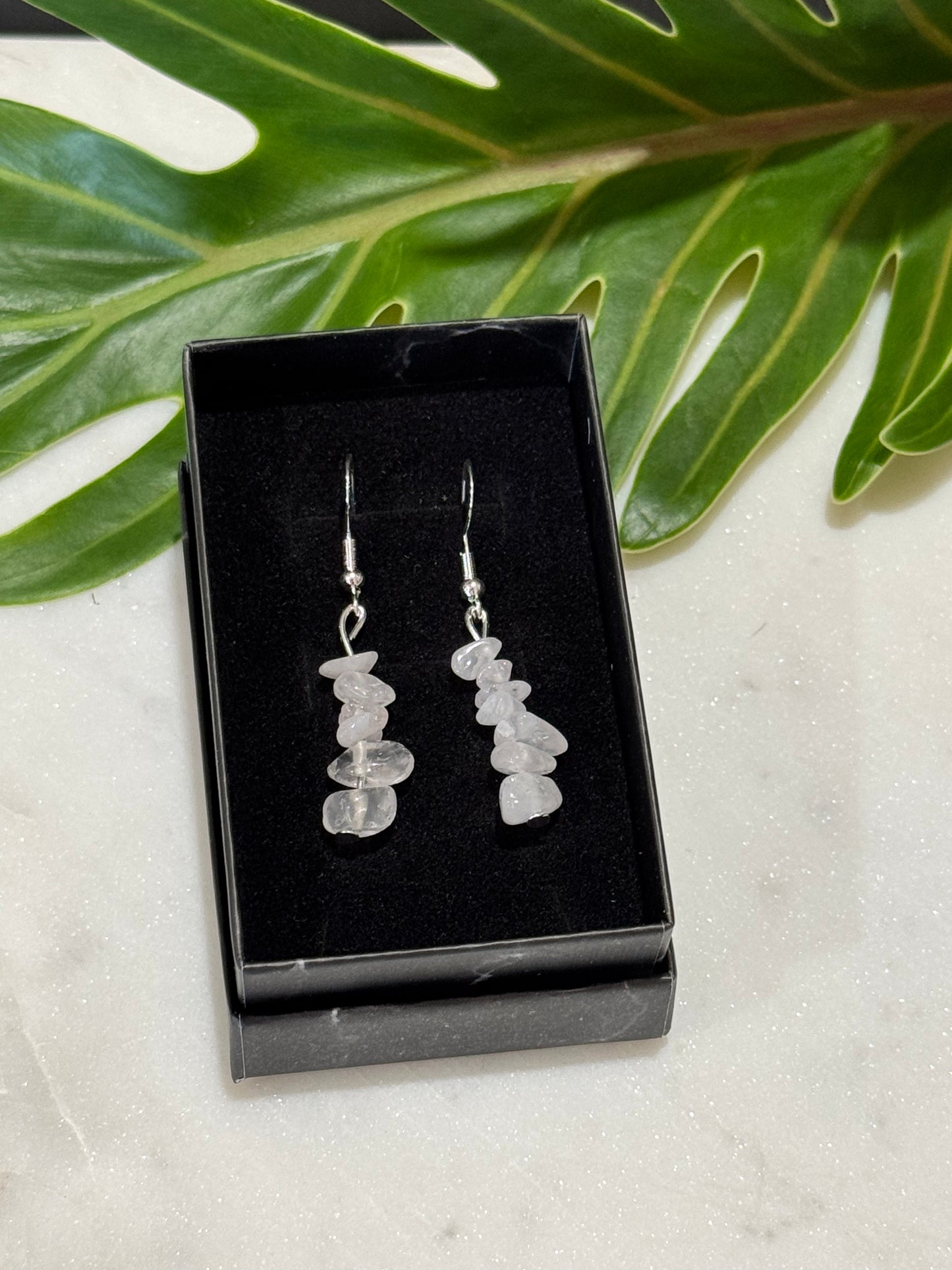 Rose Quartz Crystal Chip Drop Earrings