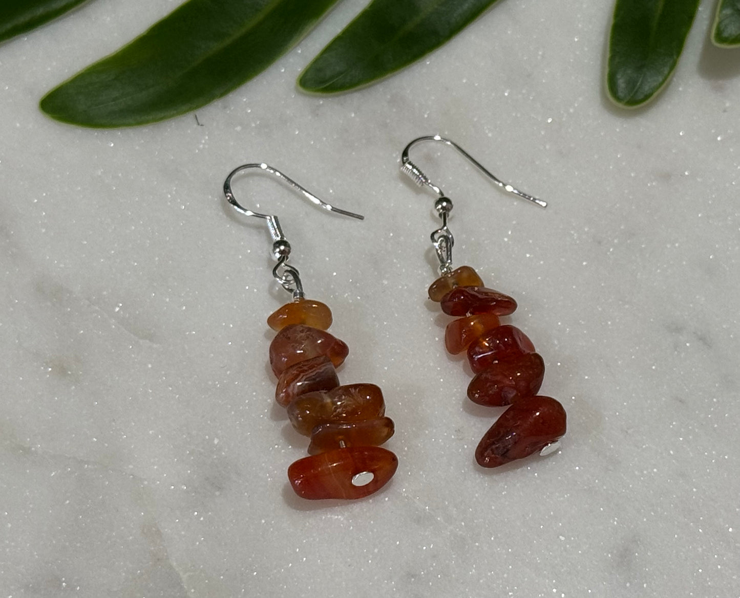 Carnelian Crystal Chip Drop Earrings
