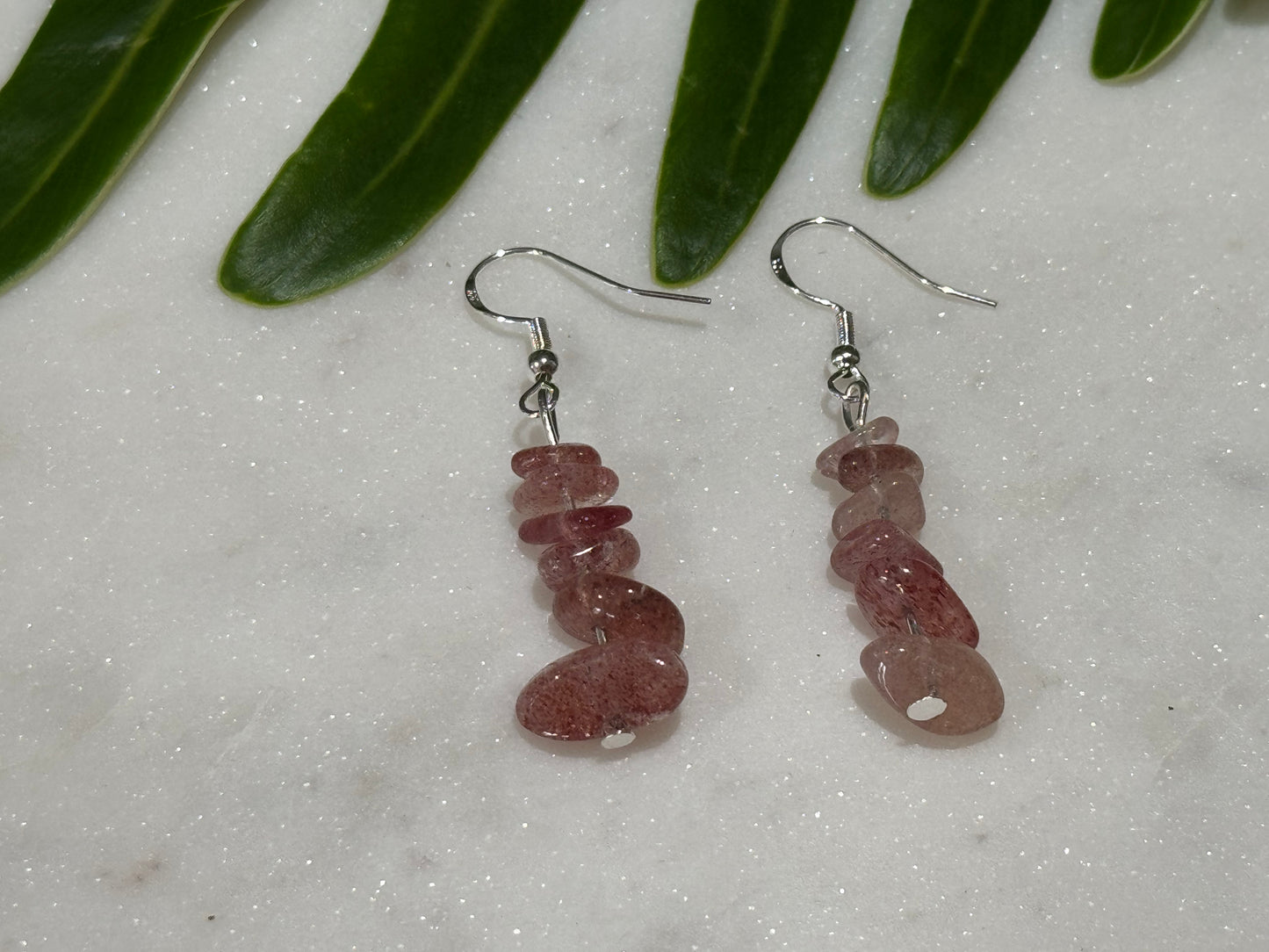 Strawberry Quartz Crystal Chip Drop Earrings