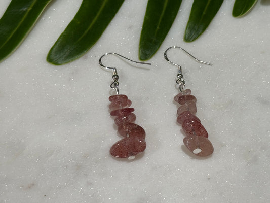 Strawberry Quartz Crystal Chip Drop Earrings