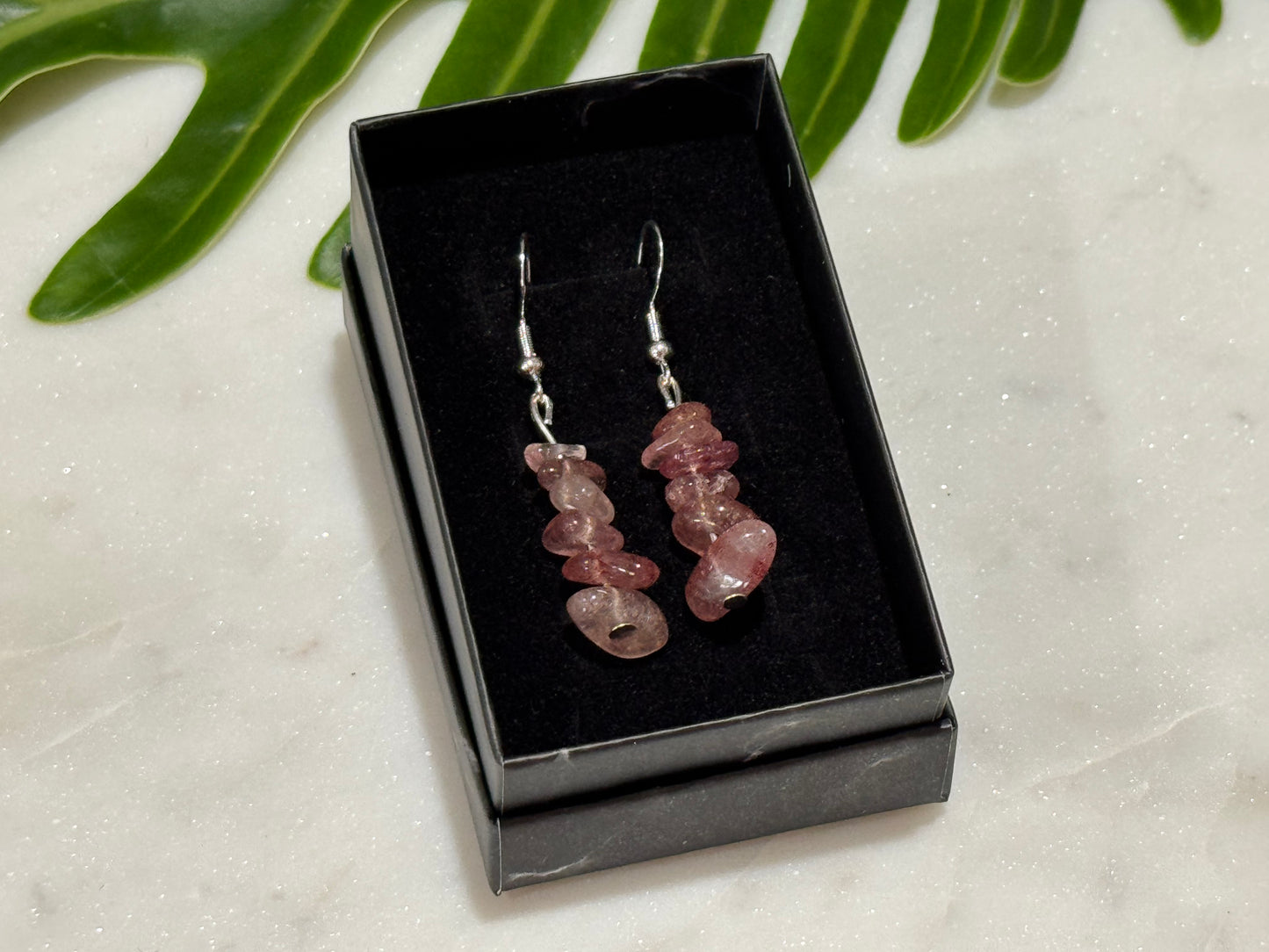 Strawberry Quartz Crystal Chip Drop Earrings