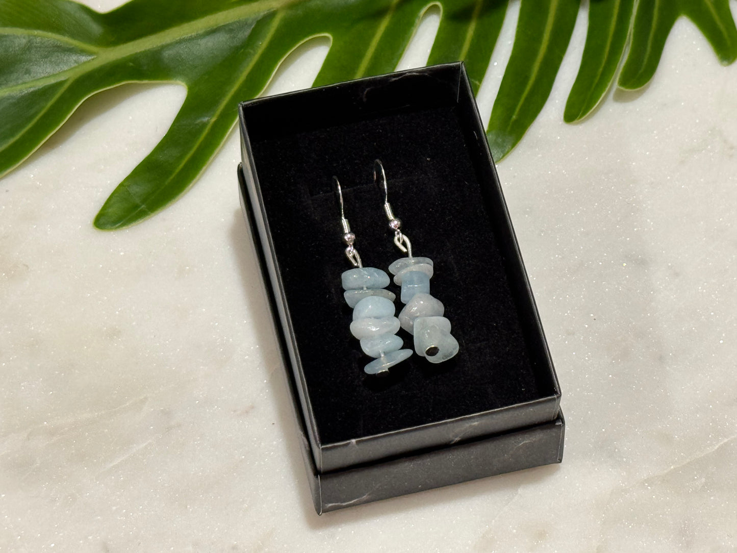 Aquamarine Crystal Chip Drop Earrings