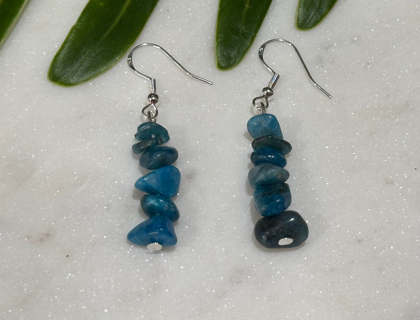 Blue Apatite Crystal Chip Drop Earrings