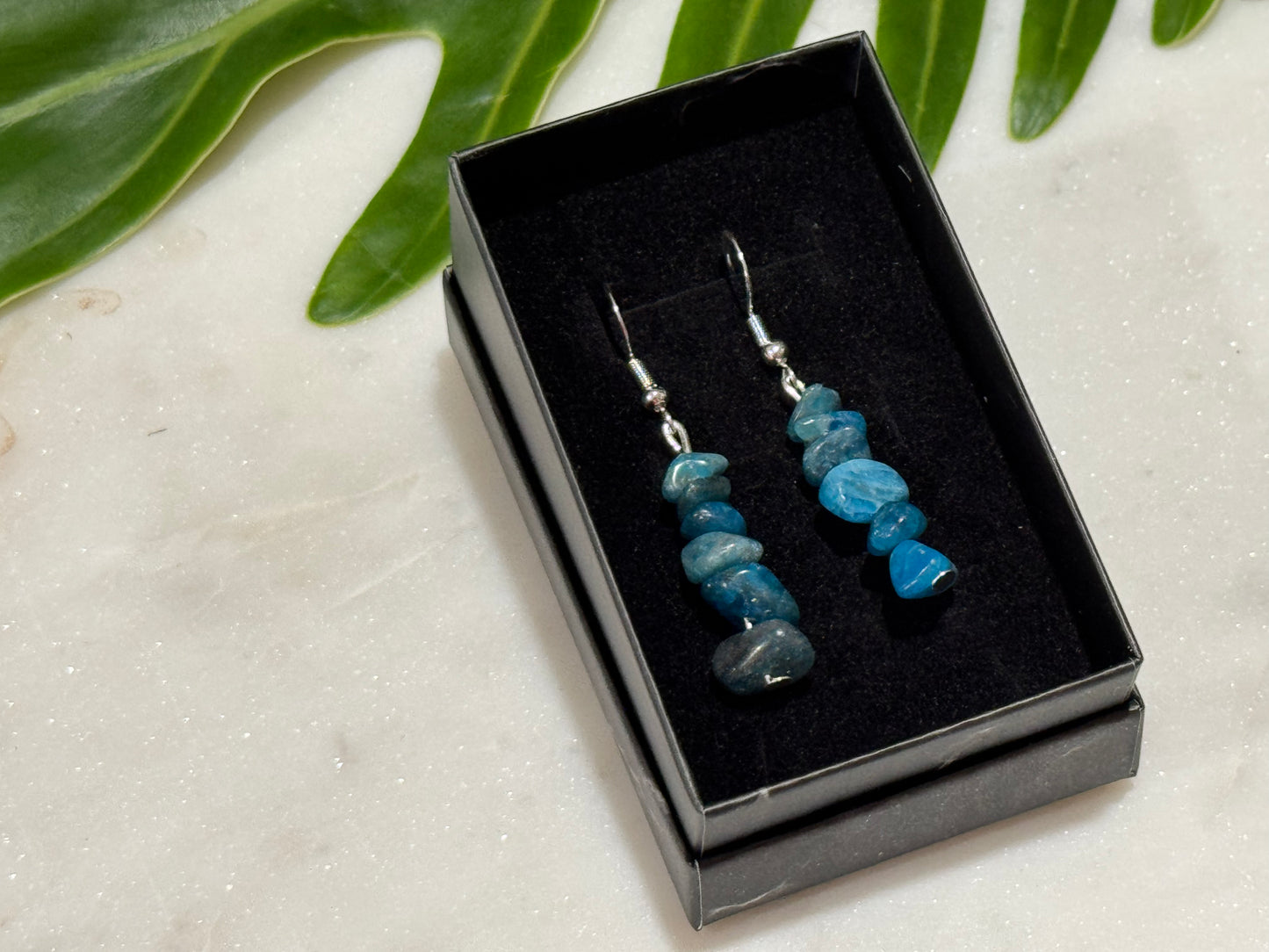 Blue Apatite Crystal Chip Drop Earrings