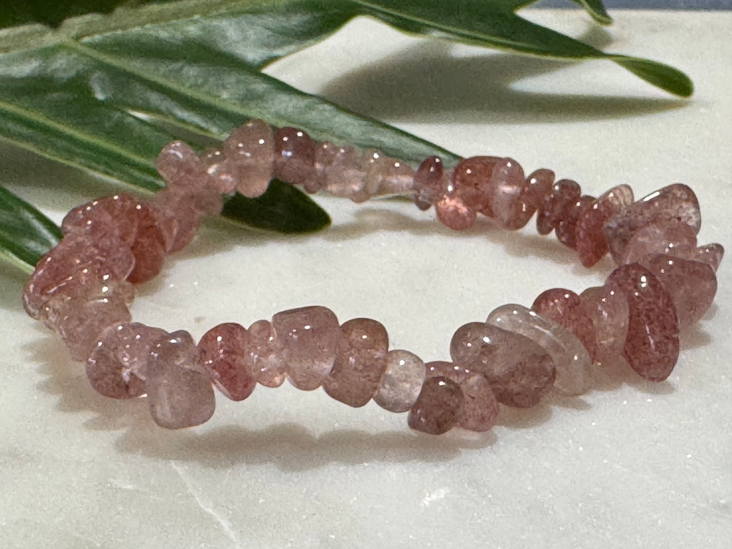 Strawberry Quartz Crystal Chip Bracelet