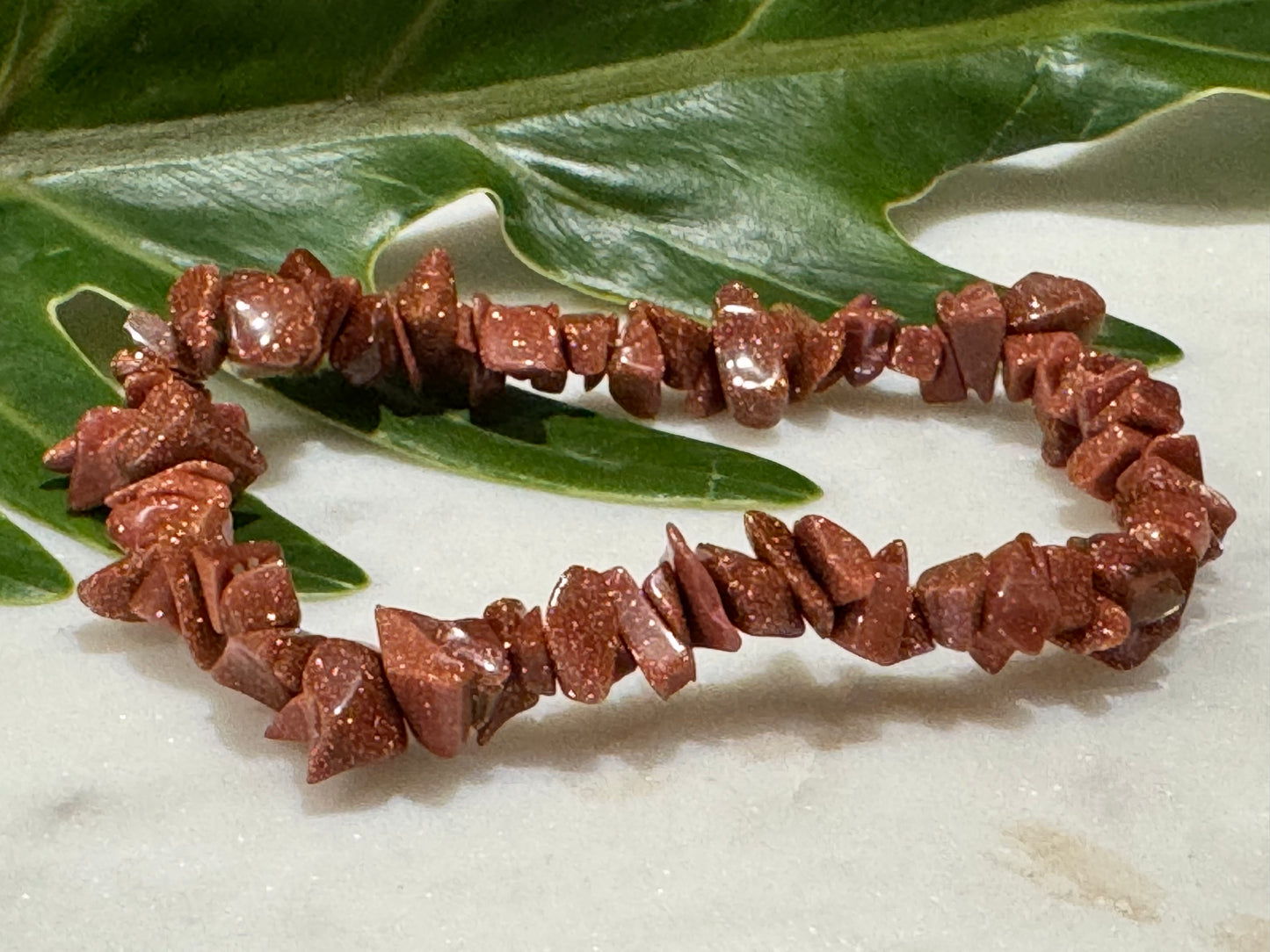 Red Goldstone Crystal Chip Bracelet